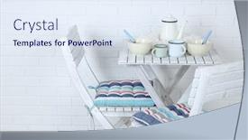  Presentation with chairs - Colorful slide deck enhanced with wooden-chairs-and-table backdrop and a sky blue colored foreground