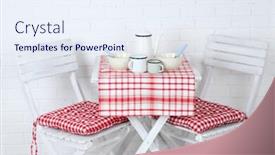  Presentation with chairs - Beautiful PPT layouts featuring wooden-chairs-and-table backdrop and a sky blue colored foreground