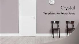  Presentation with waiting room - PPT theme with wooden chairs in a wait background and a light gray colored foreground