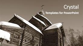  Presentation with wooden - Audience pleasing slides consisting of wooden chapel on celestial background backdrop and a gray colored foreground