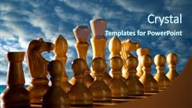  Presentation with chess pieces - Colorful PPT theme enhanced with wooden chess pieces are standing backdrop and a ocean colored foreground
