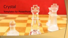  Presentation with chess pieces - Colorful slide deck enhanced with wooden chessboard with a red backdrop and a red colored foreground