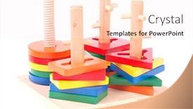  Presentation with wooden toy - Presentation theme having wooden-child-toy-isolated background and a sky blue colored foreground