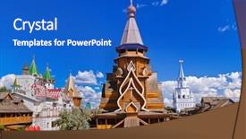  Presentation with church - Slide deck with wooden church in izmailovo kremlin - moscow russian - architecture background background and a cobalt blue colored foreground