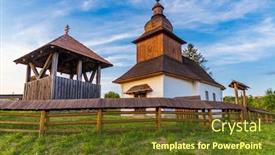  Presentation with church - Audience pleasing slide deck consisting of wooden-church-in-kalna-raztoka backdrop and a tawny brown colored foreground