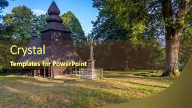  Presentation with church - Audience pleasing presentation theme consisting of wooden-church-in-ruska-bystra backdrop and a tawny brown colored foreground