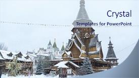  Presentation with cultural center - Theme consisting of wooden church inside the iconic background and a sky blue colored foreground