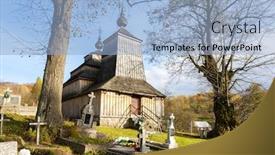  Presentation with church - Presentation theme with wooden church prikra slovakia background and a light blue colored foreground