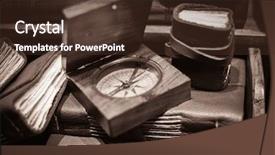  Presentation with vintage compass - Slide deck with wooden compass on vintage books background and a tawny brown colored foreground