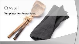  Presentation with kitchen towel - PPT layouts consisting of wooden-cooking-utensils-and-kitchen background and a white colored foreground