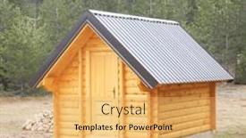  Presentation with cabin forest - Presentation having wooden-cottage-log-cabin-chalet background and a yellow colored foreground
