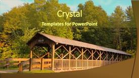  Presentation with bridge - Audience pleasing slides consisting of wooden covered bridge at sunset backdrop and a tawny brown colored foreground