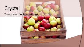  Presentation with fresh fruits vegetables - PPT theme having wooden crate box full background and a soft green colored foreground