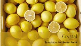  Presentation with lemons - PPT theme featuring wooden crate filled with fresh background and a gold colored foreground