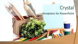  Presentation with diversity different professionals - Presentation design with wooden crate paints and easel background and a cool aqua colored foreground