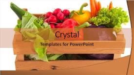  Presentation with diversity - Theme having wooden crate with a diversity of fresh vegetables background and a gold colored foreground
