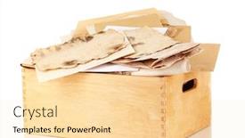  Presentation with white letters - PPT layouts featuring wooden crate with papers and letters isolated on white background and a blonde colored foreground