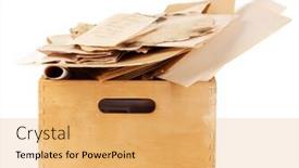  Presentation with white letters - Beautiful presentation theme featuring wooden crate with papers and letters isolated on white backdrop and a yellow colored foreground