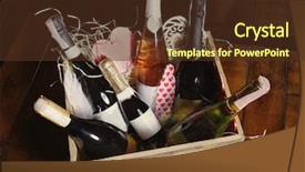  Presentation with glass bottle packaging - PPT theme featuring wooden crate with wine bottles background and a tawny brown colored foreground