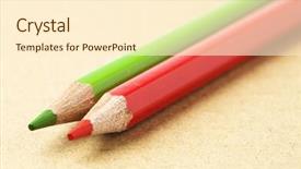  Presentation with crayons - Slide deck enhanced with wooden crayons closeup on a wooden surface background and a cream colored foreground