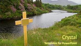  Presentation with lonely - Slide deck consisting of wooden cross - lonely grave in connemara mountains background and a tawny brown colored foreground