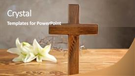  Presentation with crown - Slide set consisting of wooden cross and lily background and a coral colored foreground
