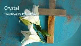  Presentation with wooden christian cross religious concept - Presentation theme consisting of wooden cross and white lily background and a  colored foreground