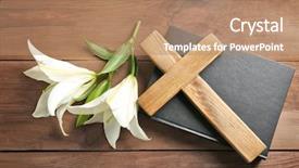  Presentation with holy bible - Colorful theme enhanced with wooden cross holy bible backdrop and a coral colored foreground
