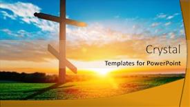  Presentation with christian green - Presentation featuring wooden-cross-in-morning-green background and a yellow colored foreground