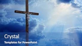  Presentation with wooden cross against the sky - Presentation theme with wooden cross on a background background and a ocean colored foreground