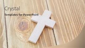  Presentation with cross - PPT theme enhanced with wooden-cross-on-wooden-background background and a lemonade colored foreground