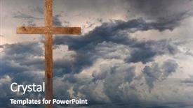  Presentation with wooden christian cross religious concept - Slides featuring wooden cross over dark clouds background and a dark gray colored foreground
