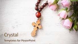  Presentation with cross - Slide deck having wooden cross with flowers closeup background and a  colored foreground