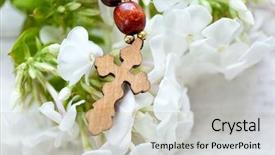  Presentation with cross - Amazing slide deck having wooden cross with flowers closeup backdrop and a light gray colored foreground