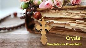  Presentation with old bible - Theme featuring wooden cross with flowers background and a  colored foreground