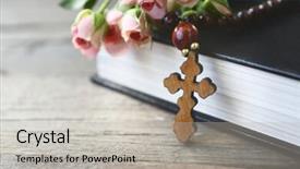  Presentation with cross - Cool new slides with wooden cross with flowers backdrop and a  colored foreground