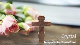  Presentation with bible - PPT theme consisting of wooden cross with flowers background and a coral colored foreground