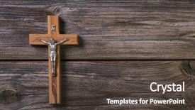  Presentation with obituary - Slide set featuring wooden cross with jesus background and a dark gray colored foreground