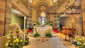  Presentation with church altar - Beautiful PPT theme featuring wooden crucifix in madonna backdrop and a gold colored foreground