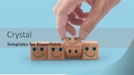  Presentation with infographic - PPT theme enhanced with wooden-cubes-in-a-hand background and a coral colored foreground