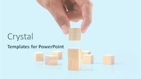  Presentation with infographic - PPT theme enhanced with wooden-cubes-in-hand background and a sky blue colored foreground
