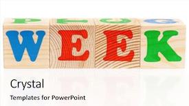  Presentation with white letters - Beautiful presentation featuring wooden cubes with letters makes week isolated on white background backdrop and a cream colored foreground