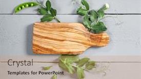  Presentation with botanical - Cool new PPT layouts with wooden-cutting-board-and-greenery backdrop and a coral colored foreground