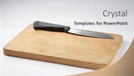 Presentation with cutting board - Audience pleasing PPT theme consisting of wooden-cutting-board-and-knife backdrop and a light gray colored foreground
