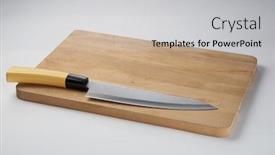  Presentation with cutting board - Beautiful PPT theme featuring wooden-cutting-board-and-knife backdrop and a light gray colored foreground