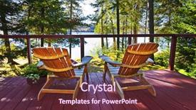  Presentation with chairs - Slide set having wooden deck at forest cottage background and a tawny brown colored foreground