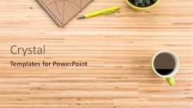  Presentation with wooden desk cup - Beautiful slide deck featuring wooden-desk-background-with-stationery backdrop and a lemonade colored foreground