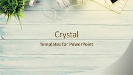  Presentation with music headphones - Cool new PPT theme with wooden desk table music backdrop and a lemonade colored foreground