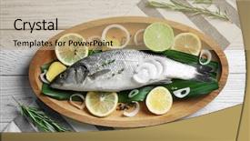  Presentation with sliced fresh papaya on wooden - Amazing slides having wooden dish with fresh fish backdrop and a coral colored foreground