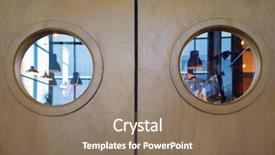  Presentation with old wooden door antique - Amazing PPT theme having wooden door with round window backdrop and a coral colored foreground